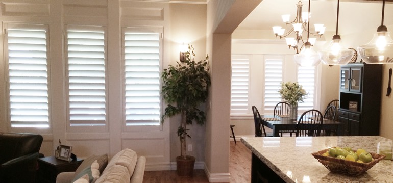 Atlanta shutters in kitchen and living room